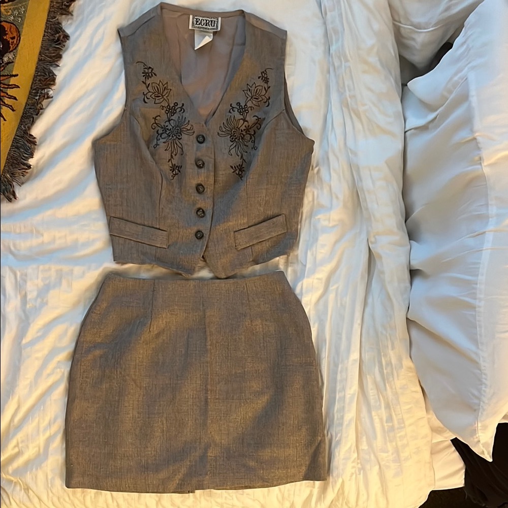 Vintage Embroidered Vest and Skirt Set